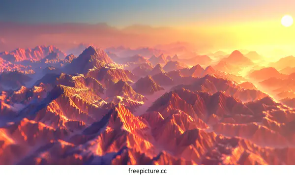 Mountain Range at Sunset with a Golden Sky