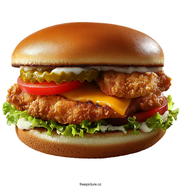 [Transparent Background PNG]Delicious Double Chicken Burger Sandwich