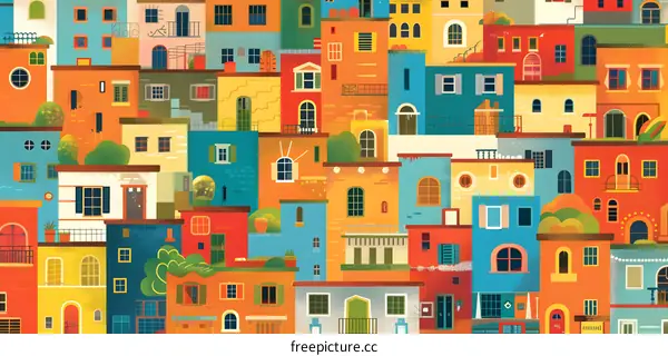 Colorful Illustration of Building Facades