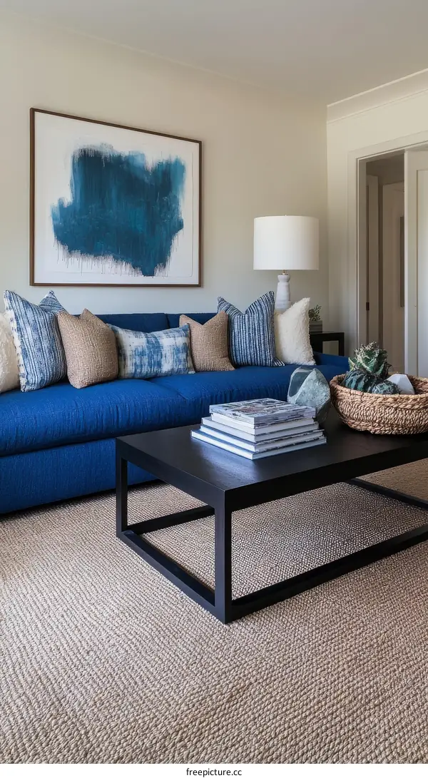 Modern Living Room Interior Design with Blue Sofa