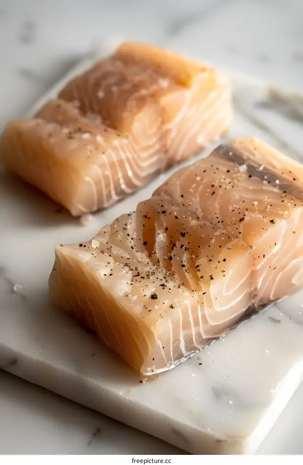 Raw Cod Fillets Seasoned with Salt and Pepper