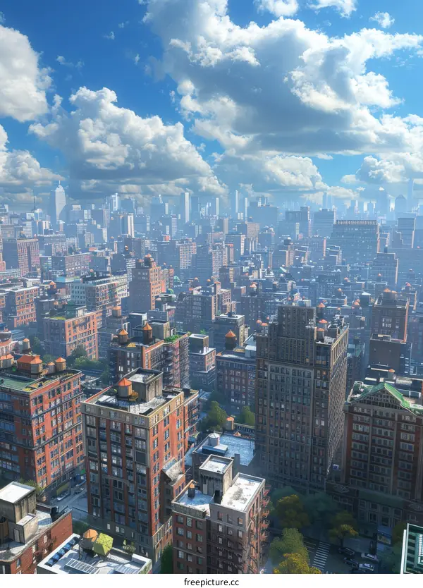 A skyline of a bustling American city