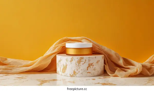 Modern Cosmetic Product Display on Marble Stand