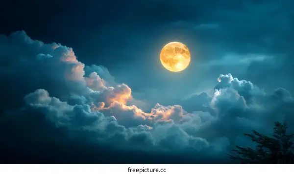 Full Moon Behind Dark Clouds at Night