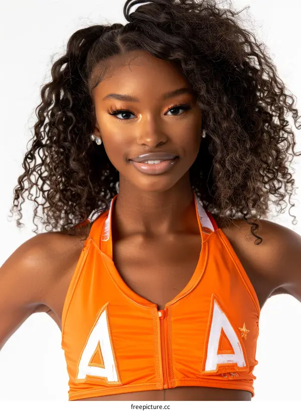 Cheerleading uniform with orange and white