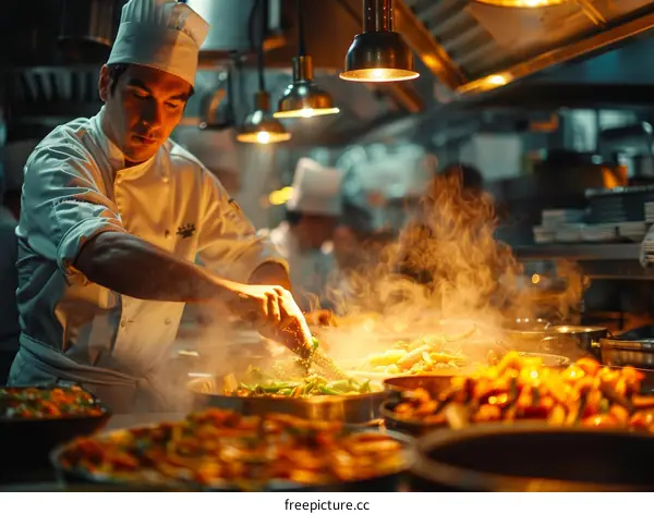 Professional chef cooking in a commercial kitchen