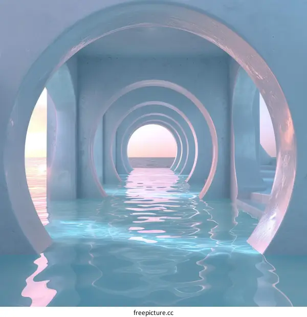 Liminal Space with Water and Pink Sunset