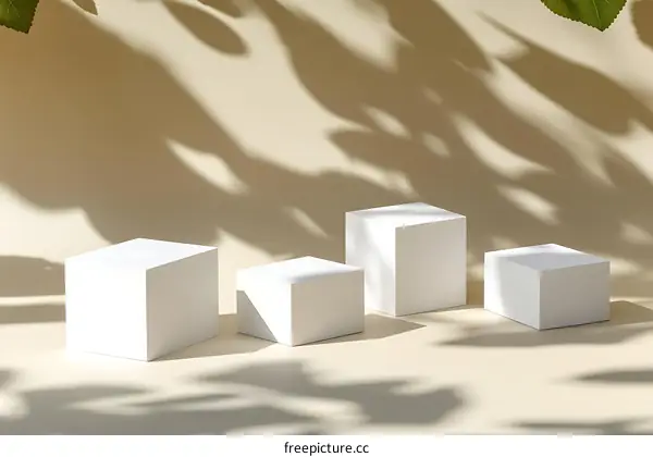 Minimalist White Cubes Display Against Beige Background