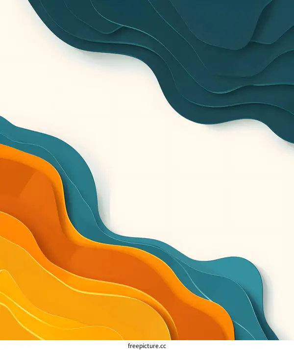 Abstract Paper Cut Background with Orange and Blue Layers