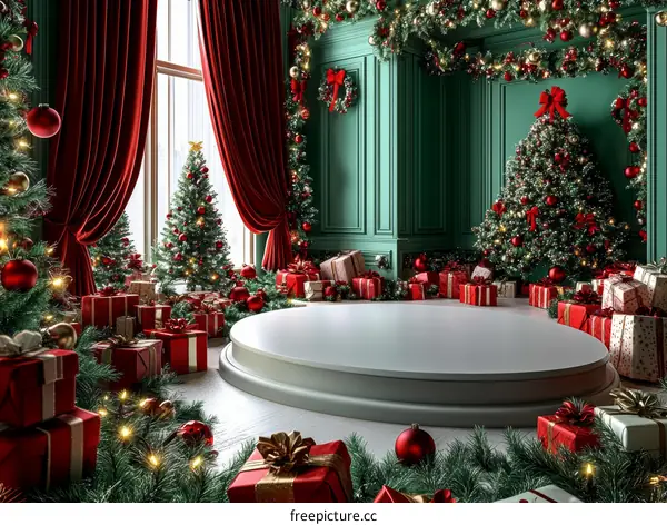 Christmas Holiday Scene with Gifts and Trees