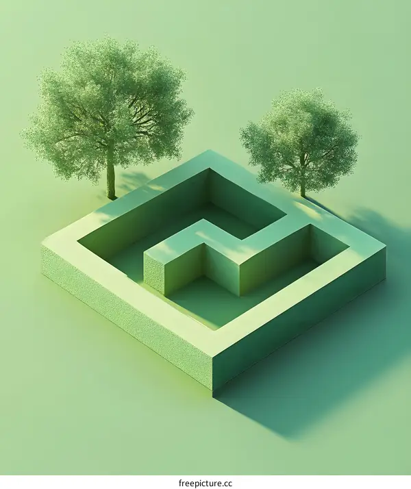 Green Geometric Maze with Trees