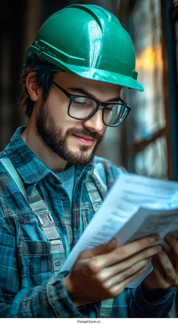 Construction Worker Reading Documents Indoor