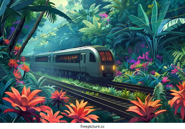 Train in Lush Green Jungle