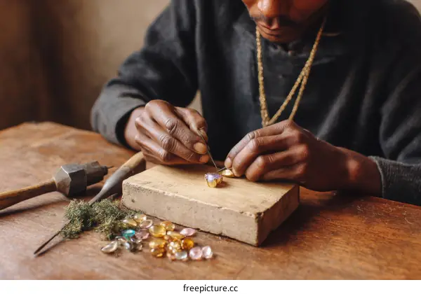 African Craftsman Working on Jewelry