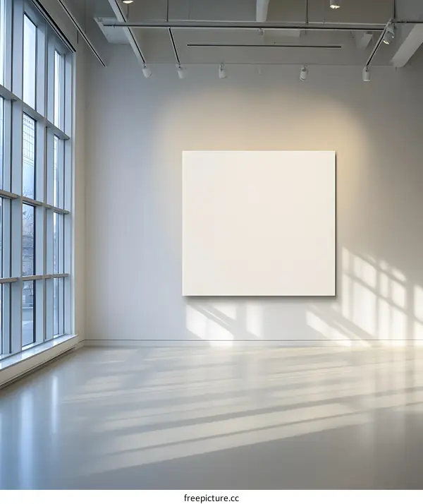 Empty Gallery Room with White Wall and Big Window