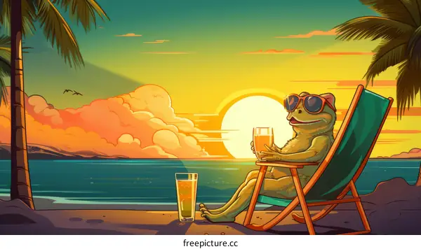 Chill frog on beach