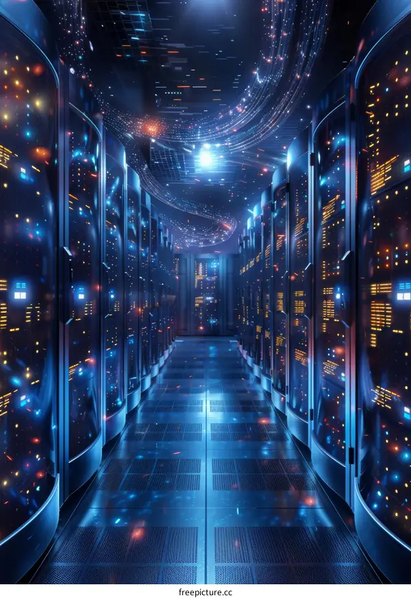 Futuristic Server Room with Data Flow