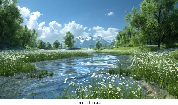 River and Meadow Idyllic Serene Nature Scenery