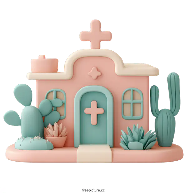 [Transparent Background PNG]Cute Cartoon Desert Clinic Building Illustration