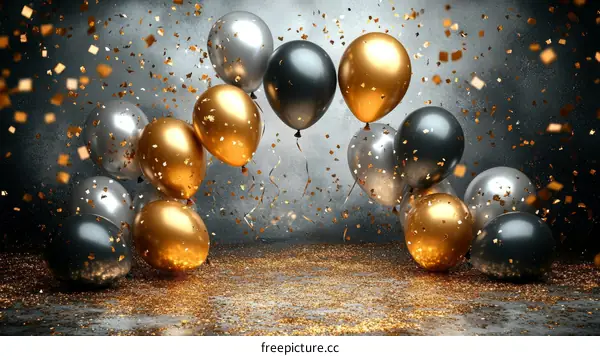 Metallic Balloons and Confetti Celebration