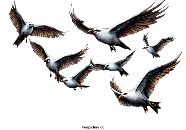 [Transparent Background PNG]Flock of Birds in Flight