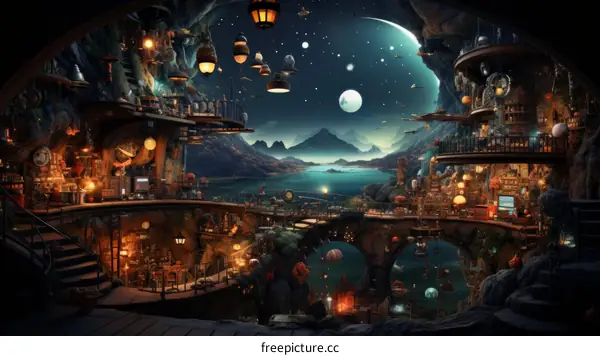 Fantasy Cave Dwelling with Steampunk and Magic