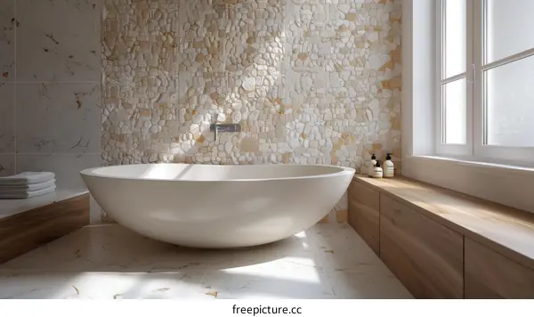 Modern Elegant Spa Bathroom with Natural Stone Wall