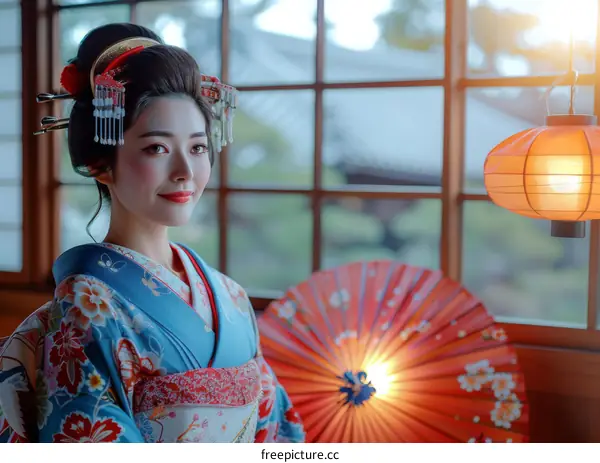 Portrait of a Japanese woman in traditional kimono