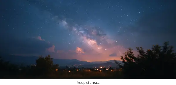 Night Sky Milky Way Over Cityscape