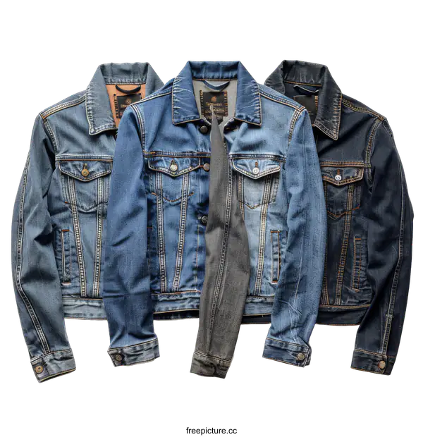 [Transparent Background PNG]Three blue denim jackets on a transparent background