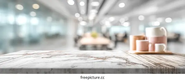 Modern Office Interior with Wooden Tabletop