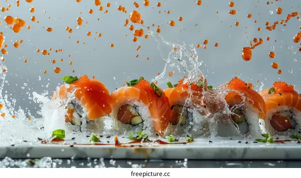Water Splashing Over Sushi