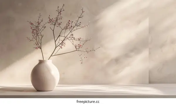 Still life photography of a ceramic vase with decorative branches