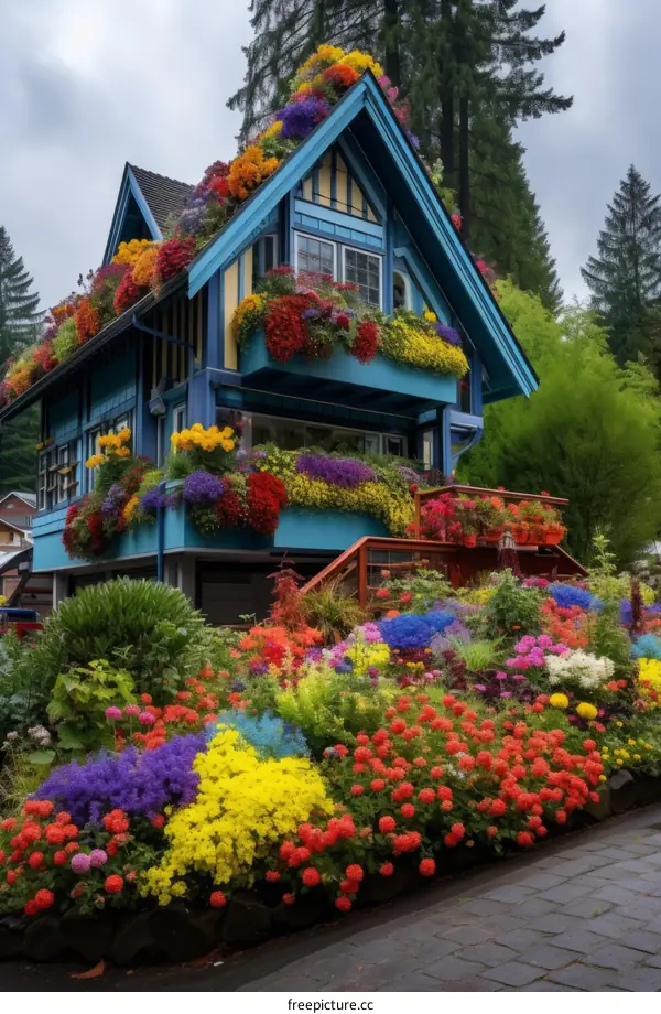 A charming cottage adorned with vibrant flowers
