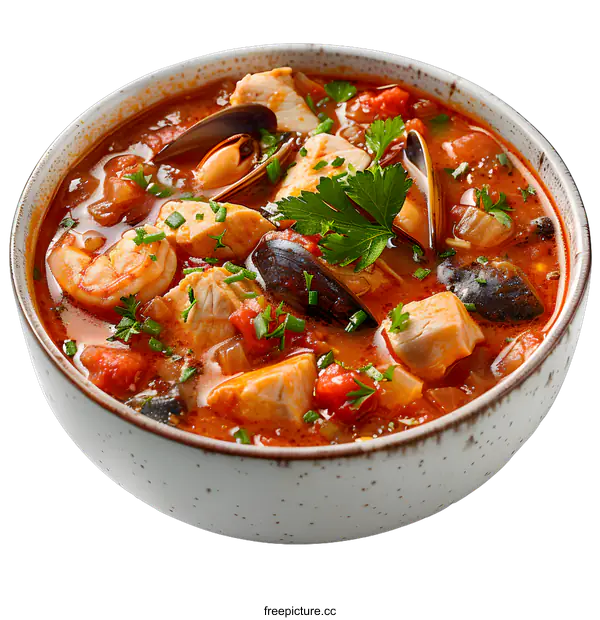 [Transparent Background PNG]Spicy tomato seafood soup in a bowl