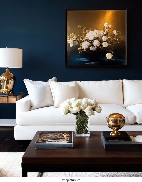 Modern Living Room Decor with Exquisite Floral Artwork