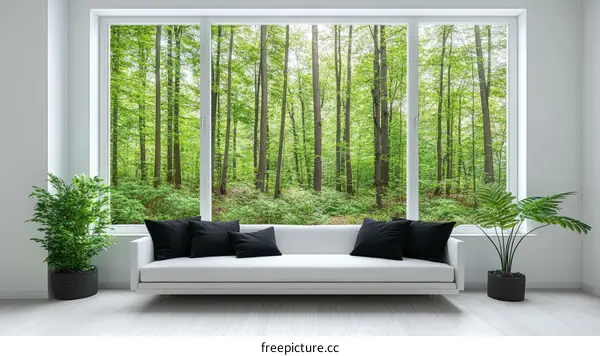 Modern Living Room with Forest View