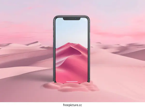 Modern Smartphone In The Desert With Pink Sand