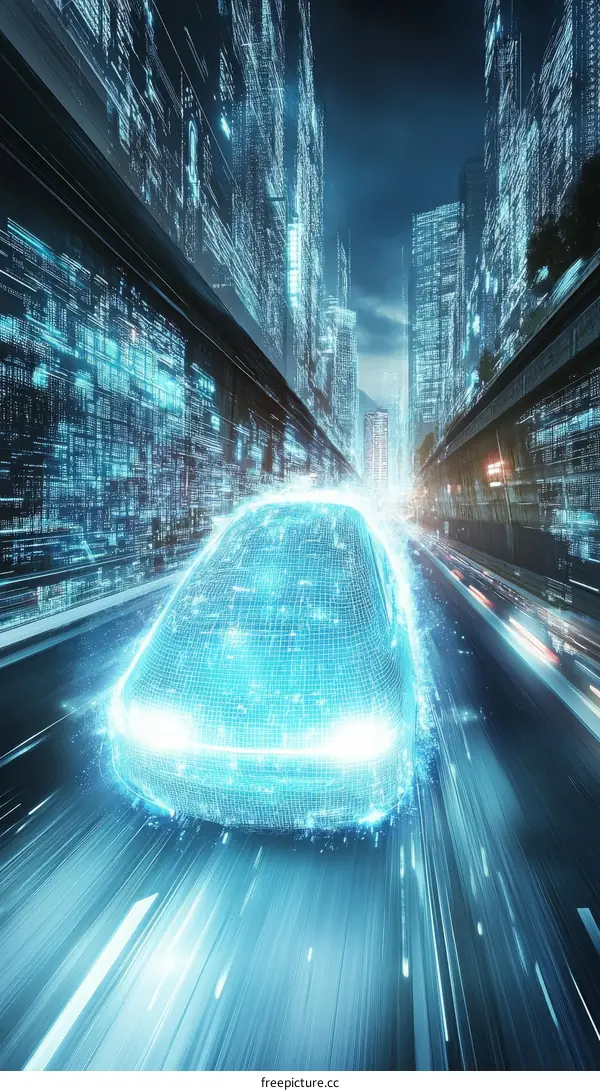 Futuristic City Road with Digital Car