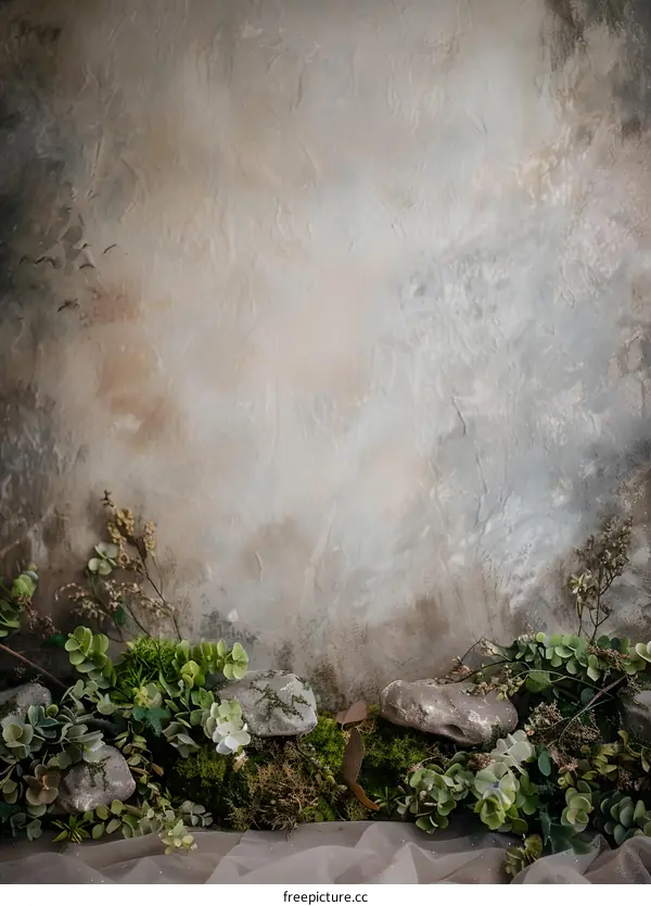 Abstract Background with Green Foliage and Stones