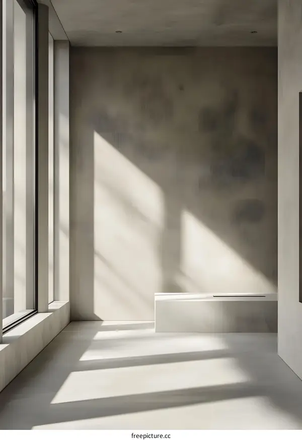 Minimalist Concrete Room with Window and Sunlight