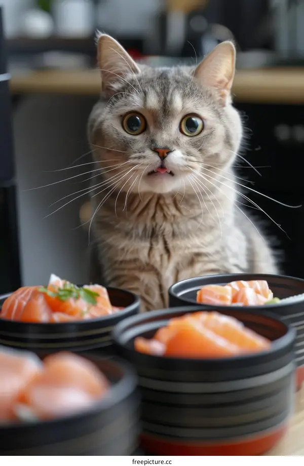 Cat looking at food