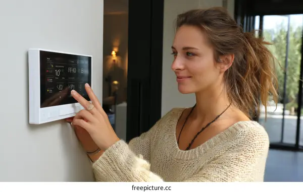 Woman Adjusting Smart Home Thermostat