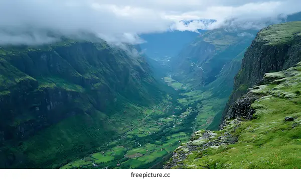 Misty Norwegian Fjord Valley