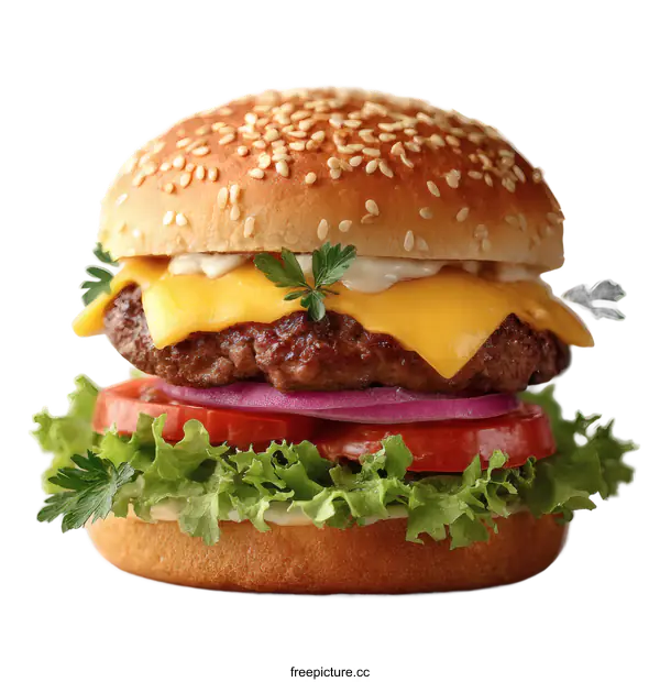 [Transparent Background PNG]Delicious Cheeseburger Close-up