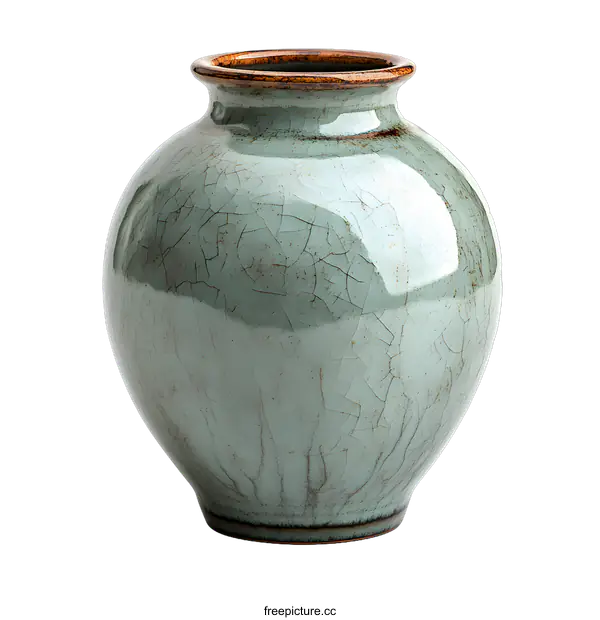 [Transparent Background PNG]Green Ceramic Vase with Cracked Glaze