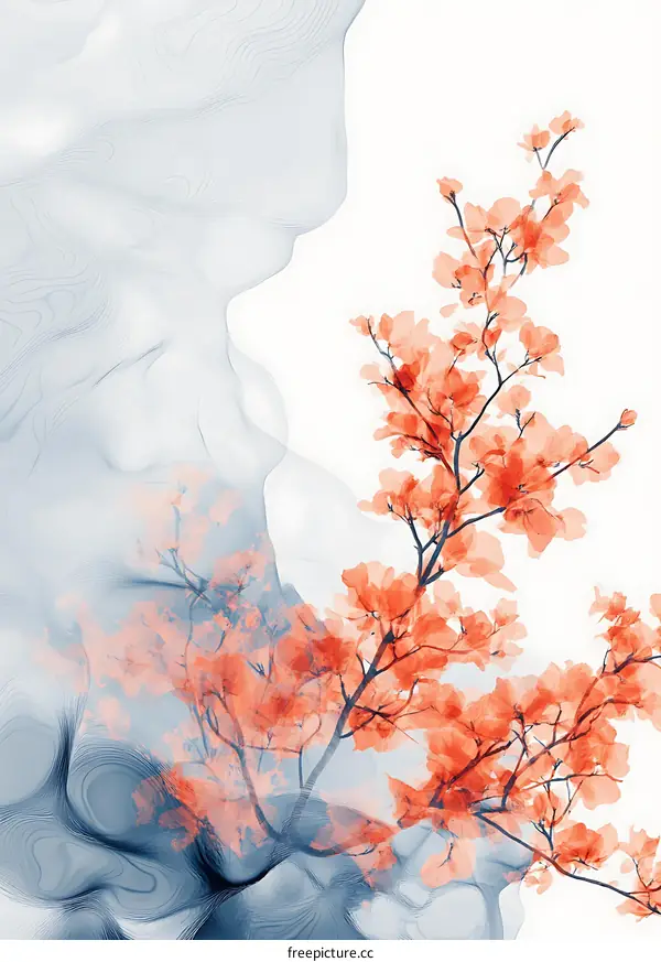 Abstract Floral Illustration with Peach Blossom