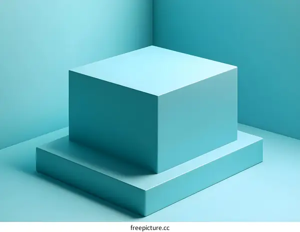 Abstract Minimalist Blue Geometric Shapes 3D Rendered