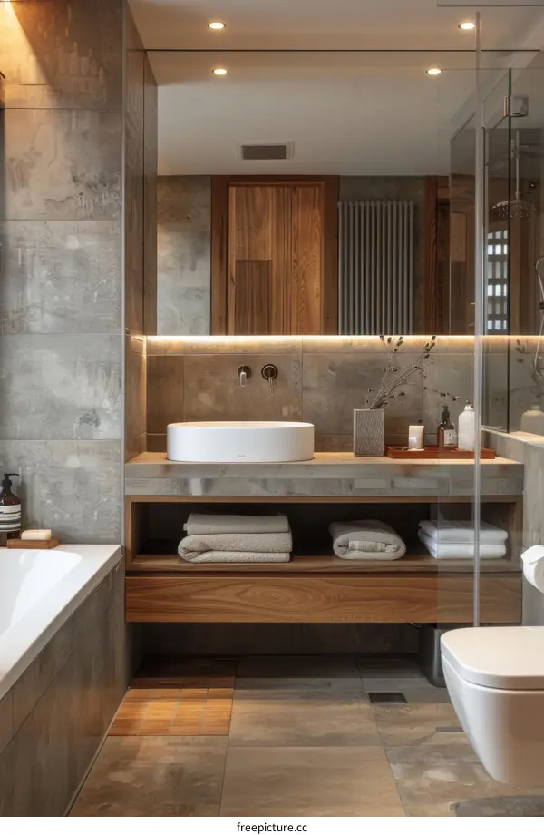 Modern Stylish Bathroom with Wooden Cabinets