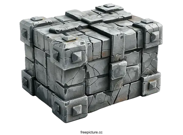 [Transparent Background PNG]Ancient Stone Chest Isolated on Black